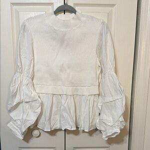 English Factory White Ribbed Blouse
